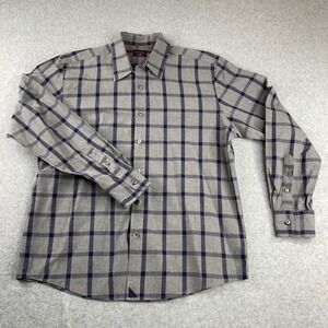 UNTUCKit Button Down Shirt Mens Large Grey Navy Blue Windowpane Plaid Cotton